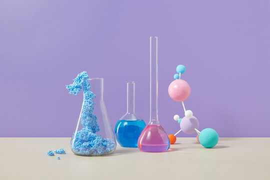 Test tubes, cells in jar and molecule