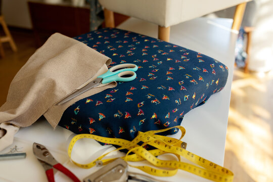 Tools on the table to upholster chair