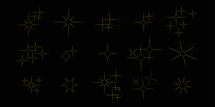 Set of Stars Yellow outline on black background vector eps 10