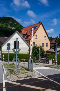 Railroad crossing in a village
