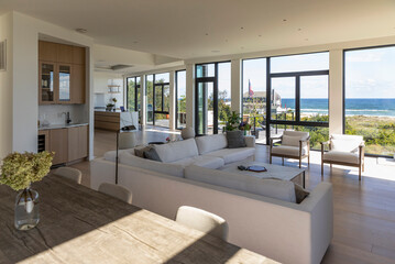 Ocean view of living room in Luxury Waterfront Home