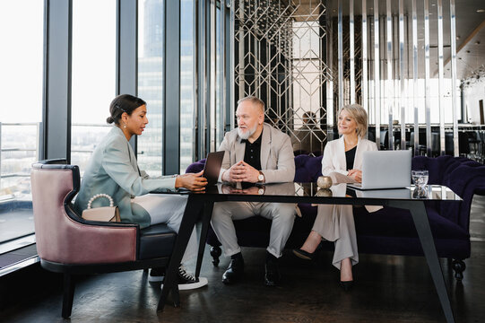 Multiracial business partners on meeting