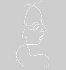 One line faces, couple man and woman. Valentine's day minimalistic vector illustration.