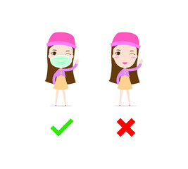 No Entry Without Face Mask. Wrong and right Wear a Face Covering Icon. People protection. Vector illustration