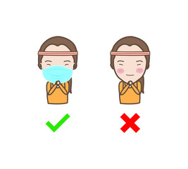 No Entry Without Face Mask. Wrong and right Wear a Face Covering Icon. People protection. Vector illustration