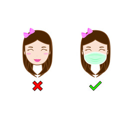 No Entry Without Face Mask. Wrong and right Wear a Face Covering Icon. People protection. Vector illustration