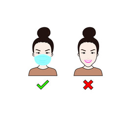 Fototapeta premium No Entry Without Face Mask. Wrong and right Wear a Face Covering Icon. People protection. Vector illustration