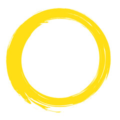 Circle brush stroke vector isolated on white background. Yellow enso zen circle brush stroke. For stamp, seal, ink and paintbrush design template. Grunge hand drawn circle shape, vector illustration