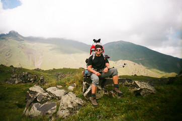 Hiker trekking in mountains