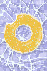 Inflatable mattress in the shape of a donut in the pool, pool party, beach vacation, hotel vacation with inflatable toys. Vector illustration