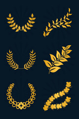 golden wreaths and leaves set