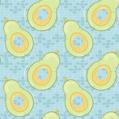 Seamless pattern with avocado shaped inflatable mattresses for pool party, fabric background and banner. Vector illustration