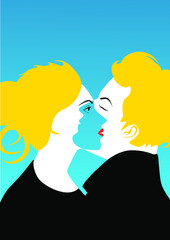 two faces in one. A man and a woman in love. Template for Valentine's Day poster and postcard. Vector illustration