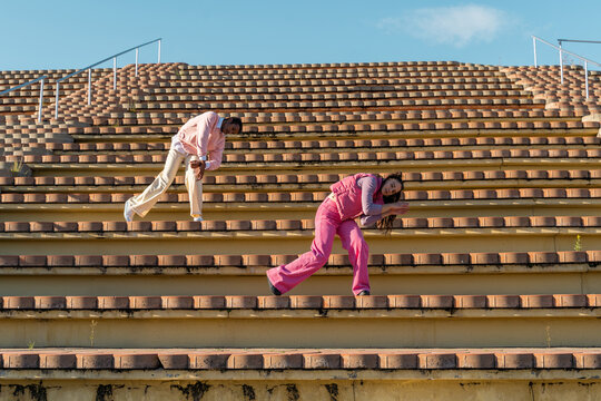 Dancer friends performing on outdoor tier