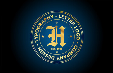 gold H vintage alphabet letter logo icon design. Creative template for label and badge in golden style