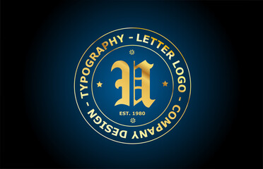 Naklejka premium gold U vintage alphabet letter logo icon design. Creative template for label and badge in golden style