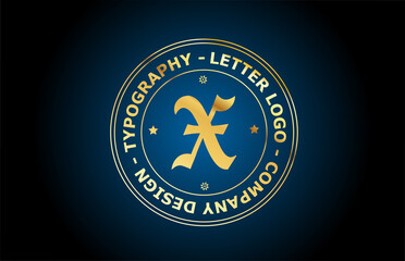 gold X vintage alphabet letter logo icon design. Creative template for label and badge in golden style