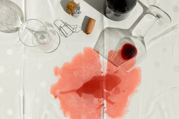 New year's party aftermath. Messy drinks table.