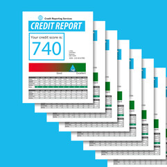 Here is a stack of credit reports in a 3-d illustration.