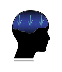 Human head with heartbeat monitor vector design to use in healhcare, healthy lifestyle, medicine, ecg, ekg concept illustration projects. Healthy lifestyle icon with head on white background.