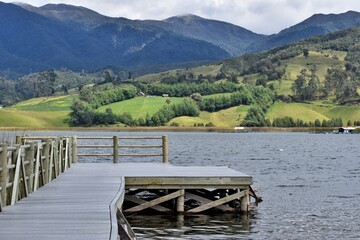 wooden bridge over lake