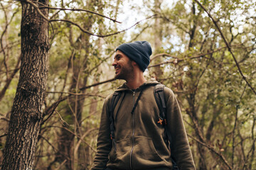 Happy man in the forest