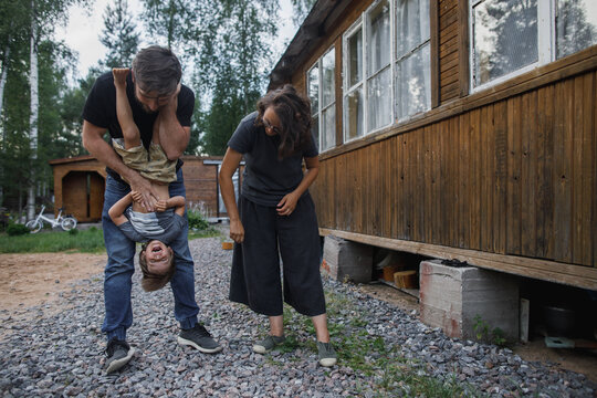 Family on the back yard