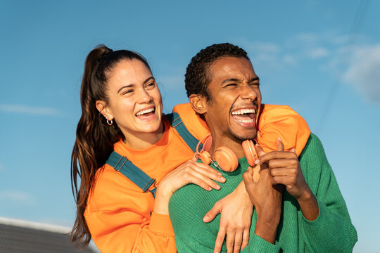 Portrait of Happy smiley friends having fun outdoors
