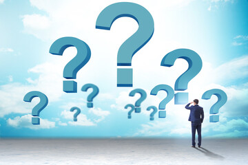 Concept of uncertainty with question and businessman