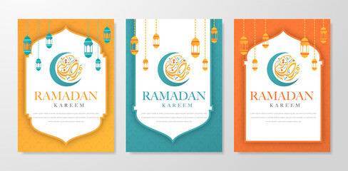 Ramadan Kareem flyer background arabic pattern paper style beautiful islamic festival poster use for iftar party and eid mubarak celebration
