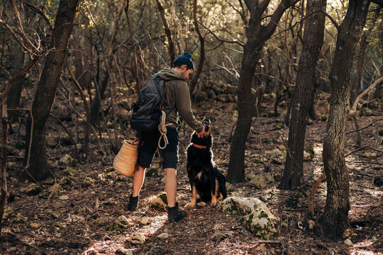 Man in the forest with his dog