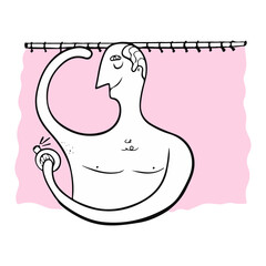 A man applies perfume after taking a shower