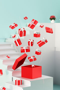 Abstract Christmas presents bursting out of box