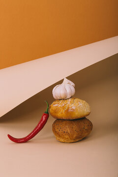 Red hot chilli on a bread and garlic