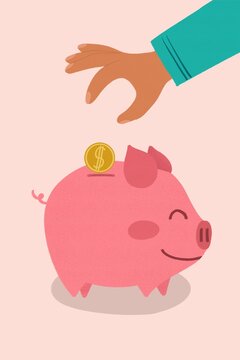 Person saving money in Piggy bank illustration