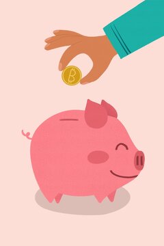 Person saving money in Piggy bank illustration