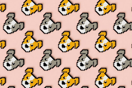 a pattern of Pixelated dogs on pink background