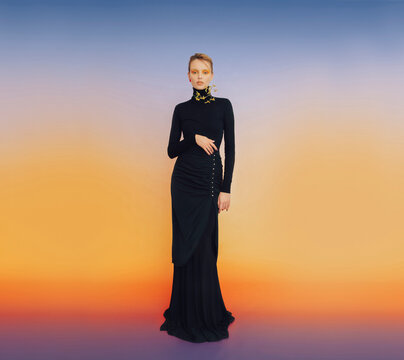 Fashion Top Model In Front Of Gradient Background