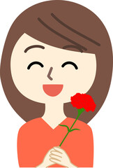カーネーションを持ち笑顔の女性