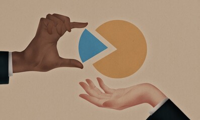 Businessmen holding pie chart illustration