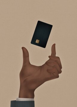 hand holds a bank credit card llustration