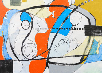 n abstract painting with curvey shapes.