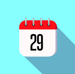 29 day calendar icon minimal modern flat design style with long shadow, vector illustration