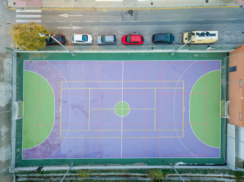 Aerial Of A Weathered multi sports court