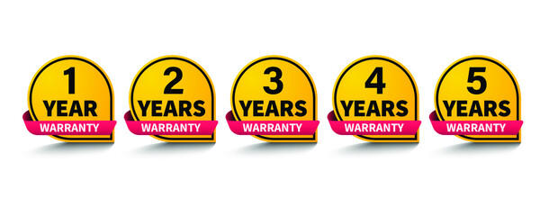 1, 2, 3, 4 and 5 years warranty label icon. Vector on isolated white background. EPS 10.