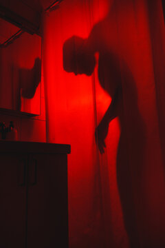 Red Horror Abstract Man Silhouette In Shower Room