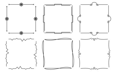 Frames vintage rectangle ornaments decorative set. Calligraphic luxury style, elegant wedding filigree floral elements for design invitation, greeting card. Template certificate. Vector illustration