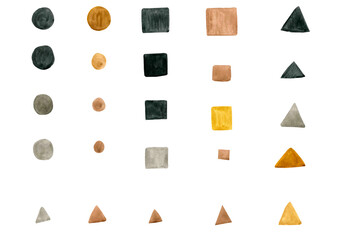 set of stained  paints of muted colors in geometric shapes on a white background for your design template