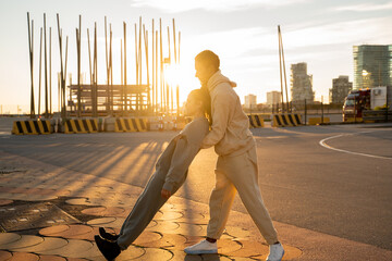 trusting friends holding each other so they don't fall