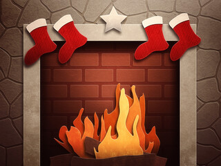 Christmas fireplace illustration